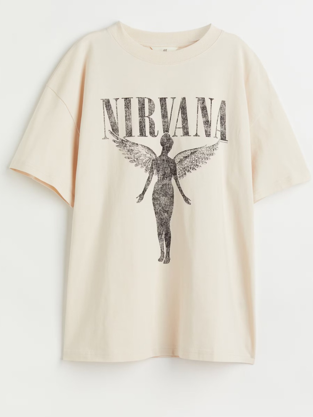 NIRVANA Off-White Tee with Distressed Black Angel Graphic new with tags